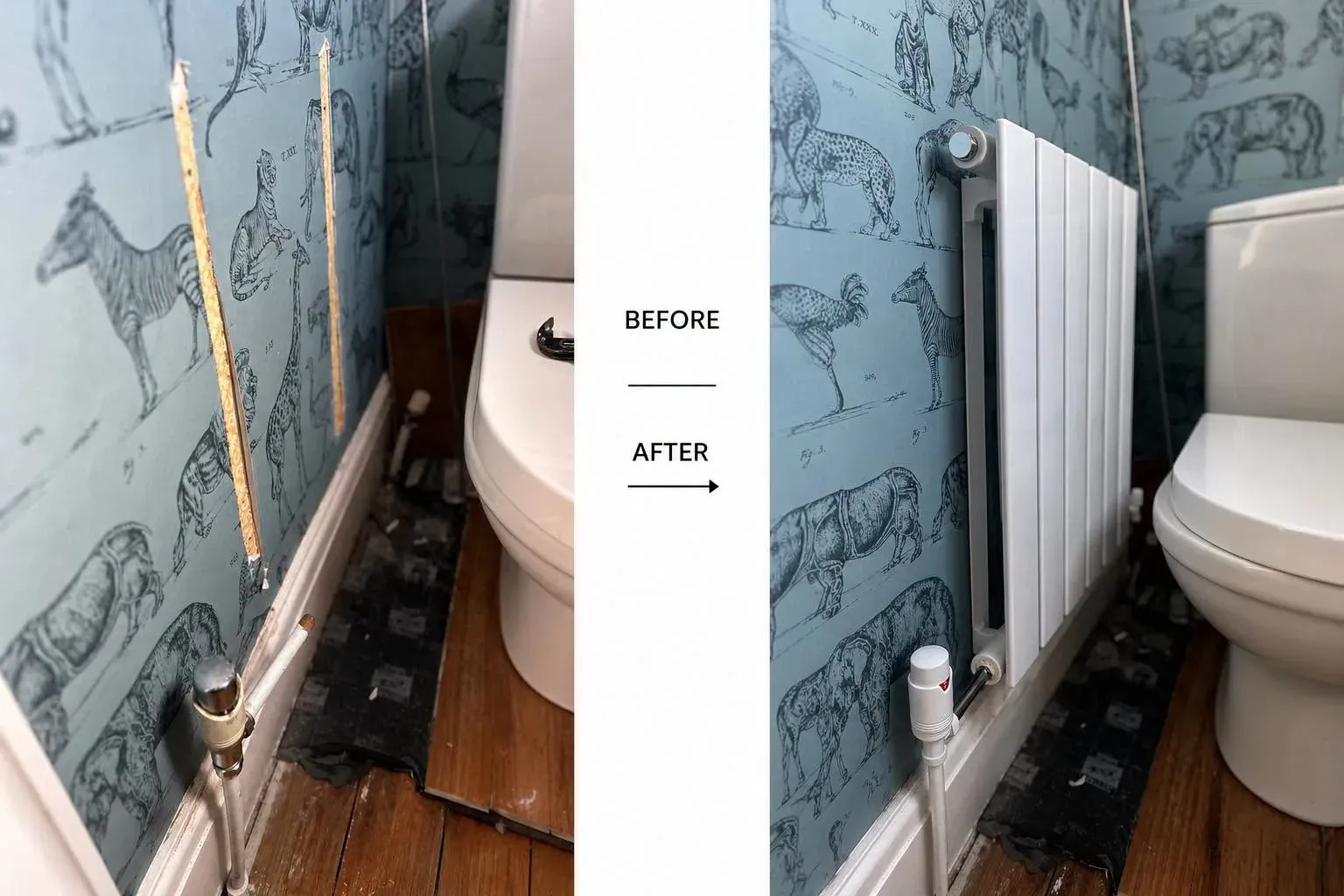 Before and after comparison of a radiator replacement