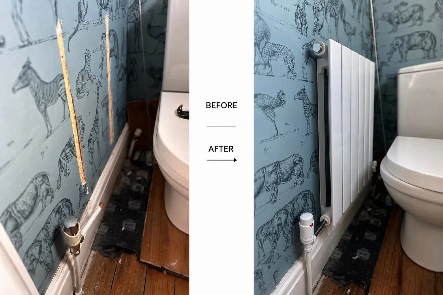 Before and after comparison of a radiator replacement